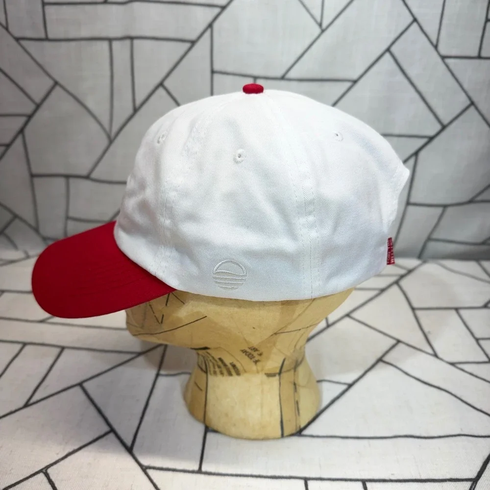 Sunday Golf Hat OS White Red Embroidered Logo Adjustable Strapback Dad Cap